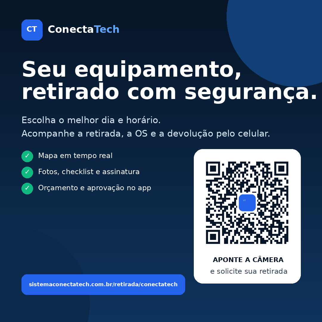 Cartão do Delivery ConectaTech com informações de coleta segura e QR Code